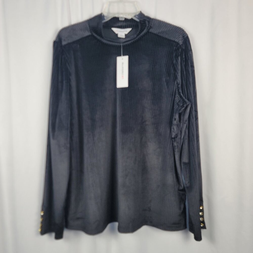 Liz Claiborne Black Ribbed Velvet Mock Turtleneck Top Women's Size XXL NEW